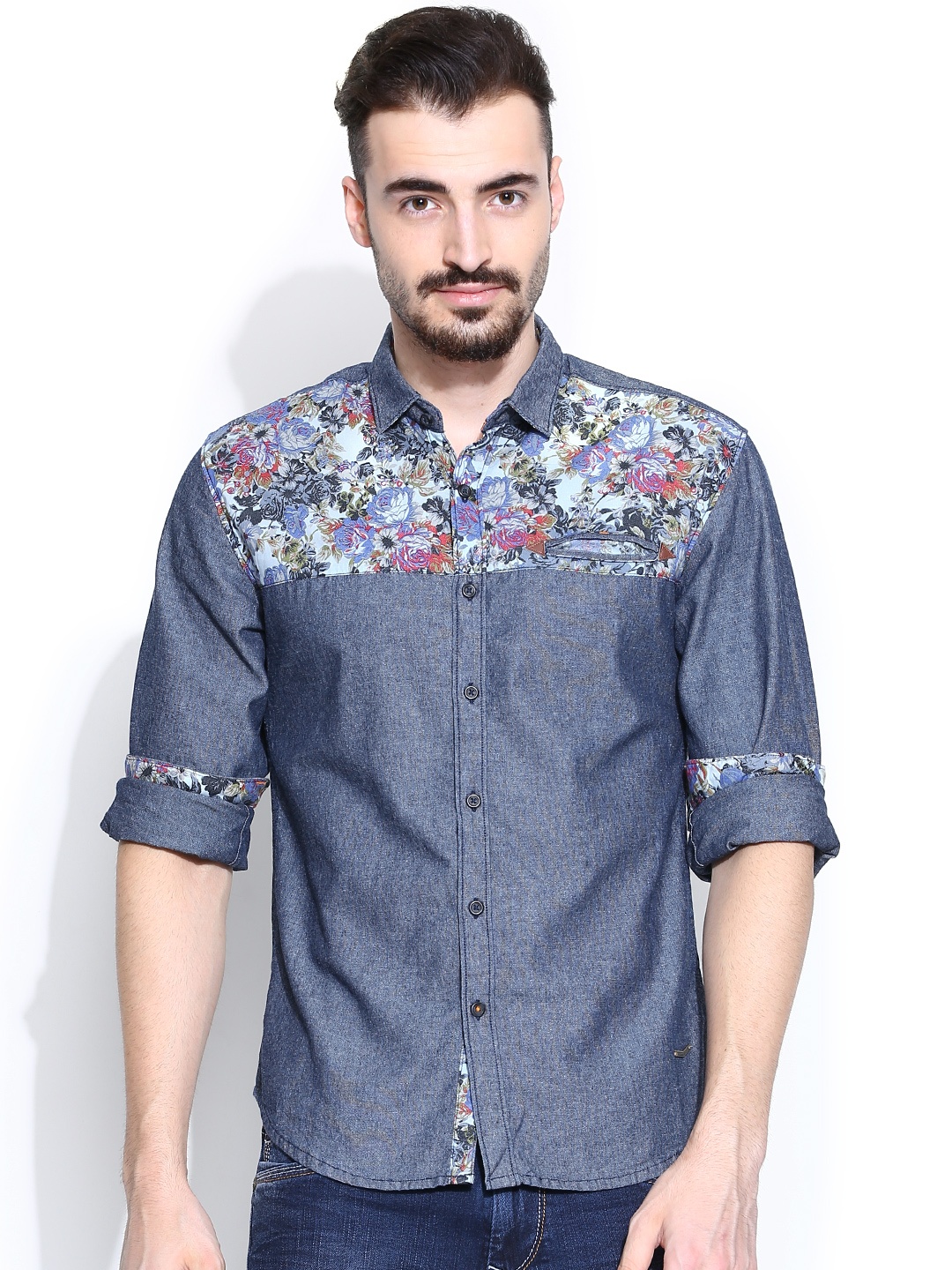 

Locomotive Blue Slim Fit Denim Casual Shirt