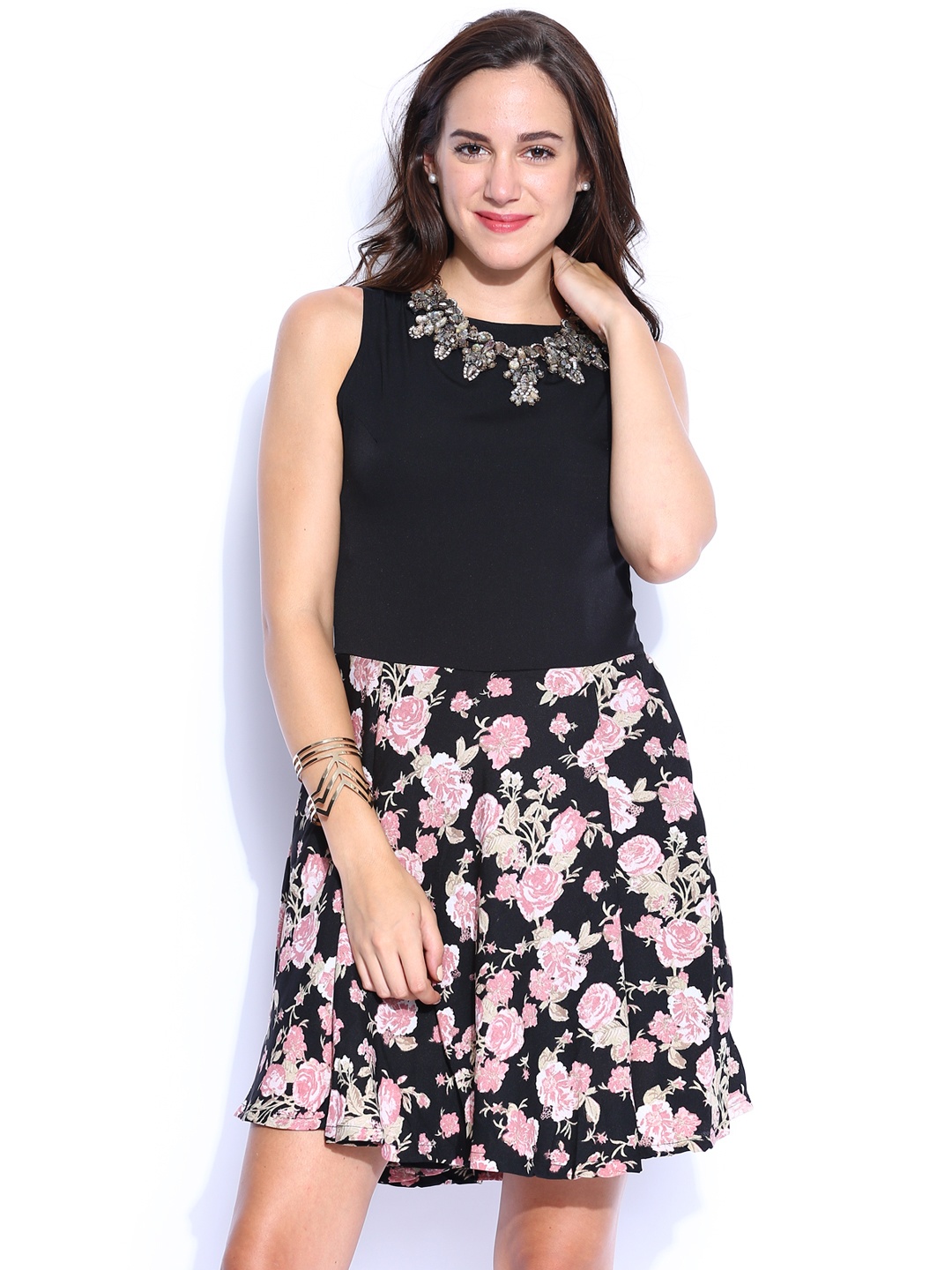 

Miss Chase Black Printed Fit & Flare Dress