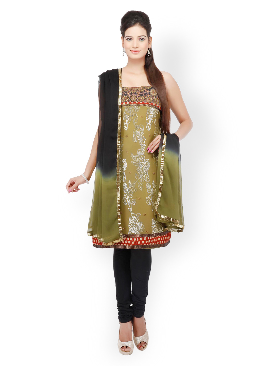 

Chhabra 555 Green & Black Georgette Unstitched Dress Material