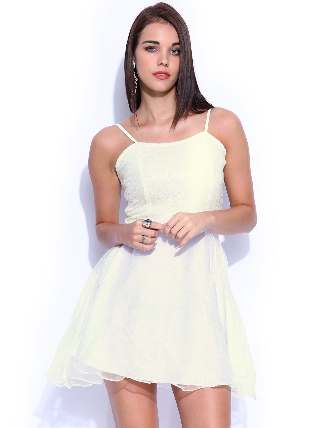 

Miss Chase Off-White Sequinned Skater Dress