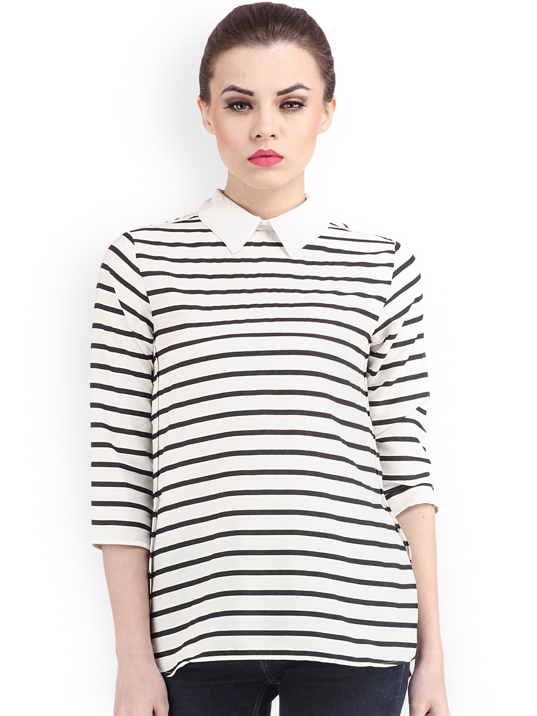 

Cation Women White & Black Striped Top