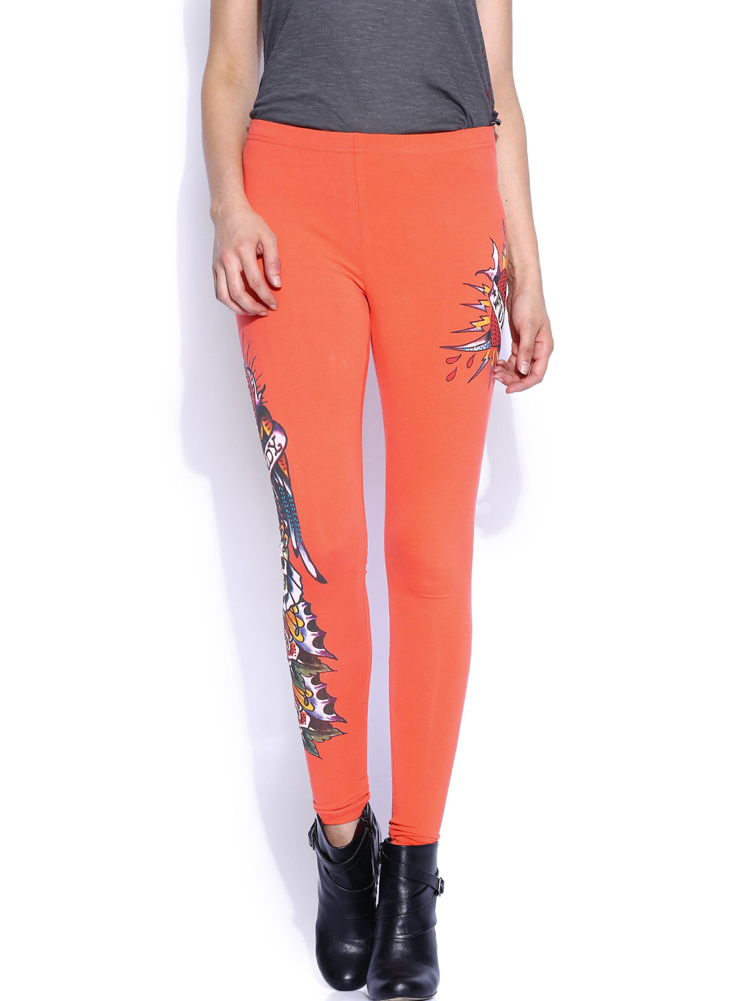 

Ed Hardy Coral Orange Ankle-Length Leggings