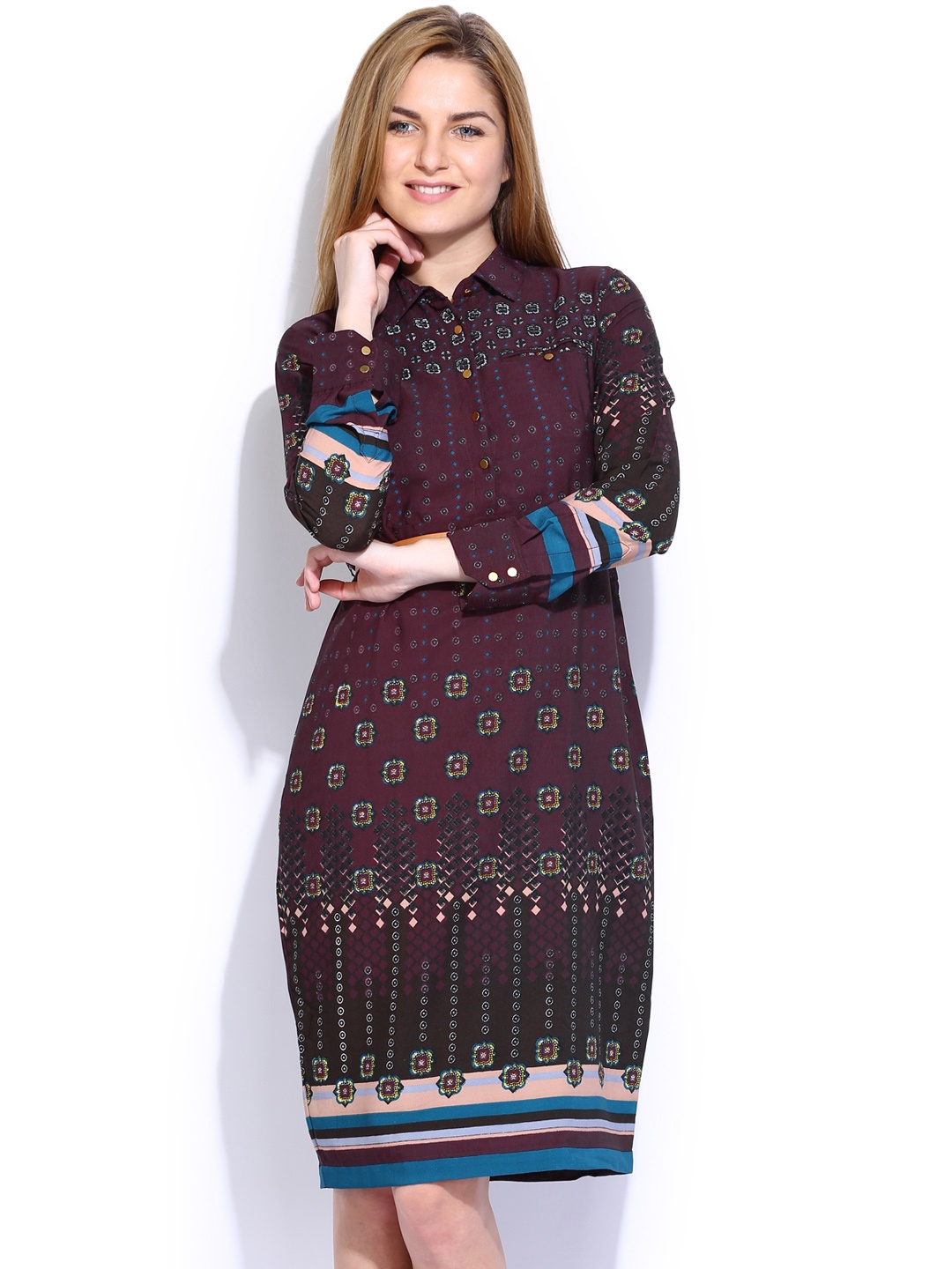 

Tokyo Talkies Burgundy Printed Shirt Dress