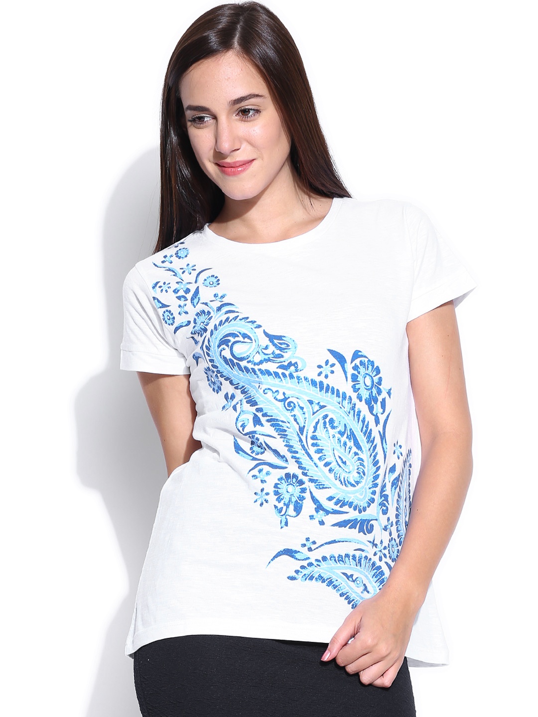 

Tokyo Talkies Women White Printed Pure Cotton T-shirt