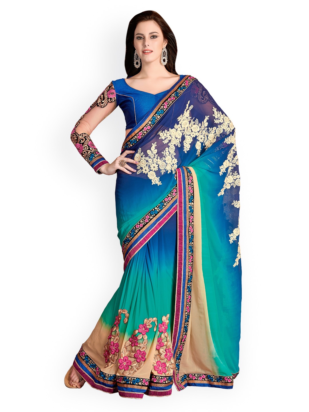 

Kalista Multicoloured Embroidered Georgette Partywear Saree, Multi