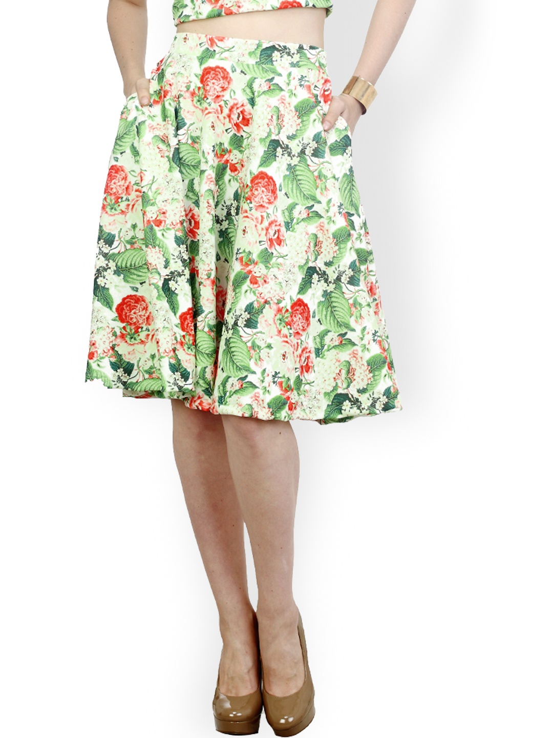 

FabAlley White Printed Flared Skirt