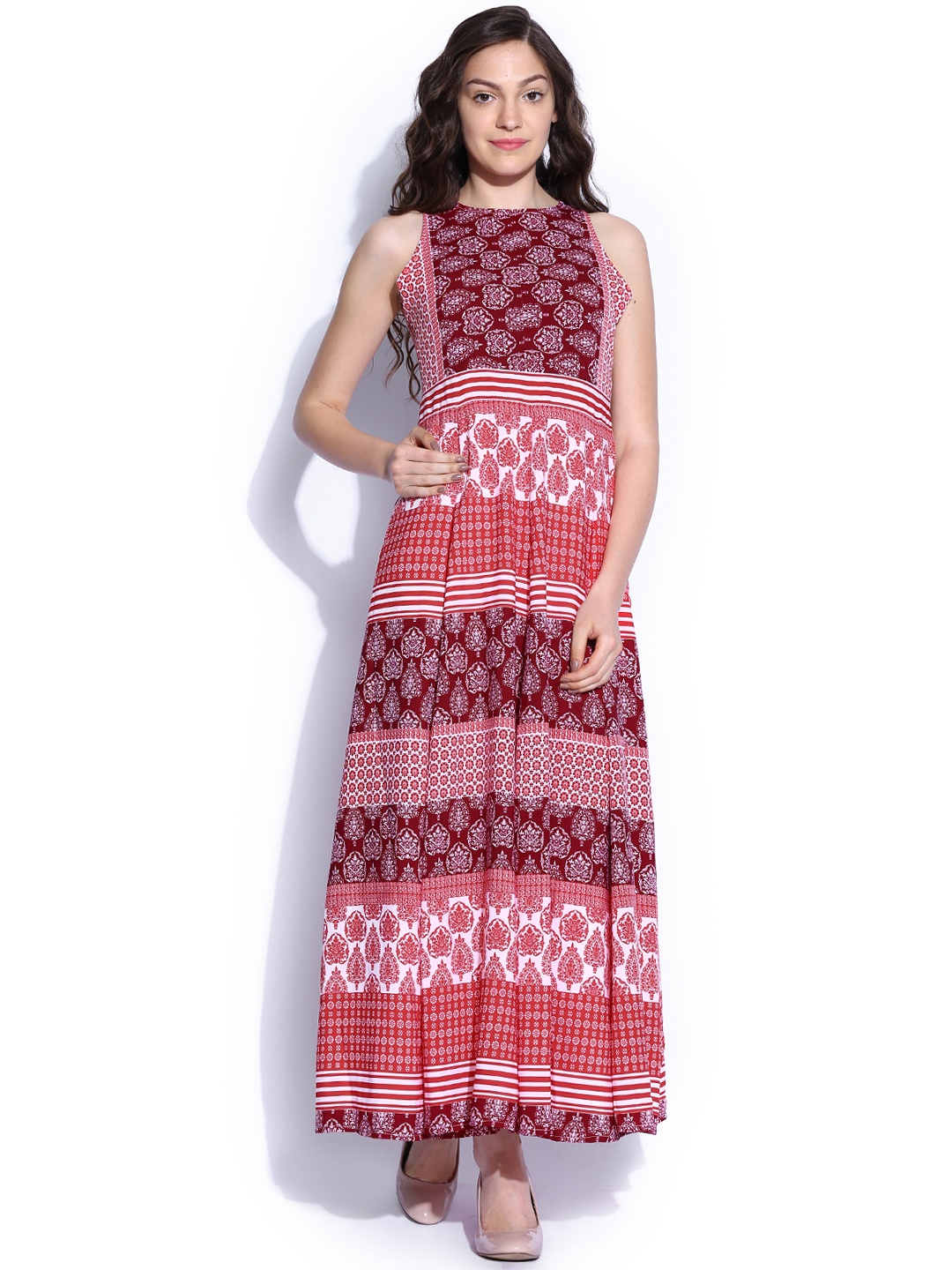 

Tokyo Talkies White & Coral Red Maxi Dress