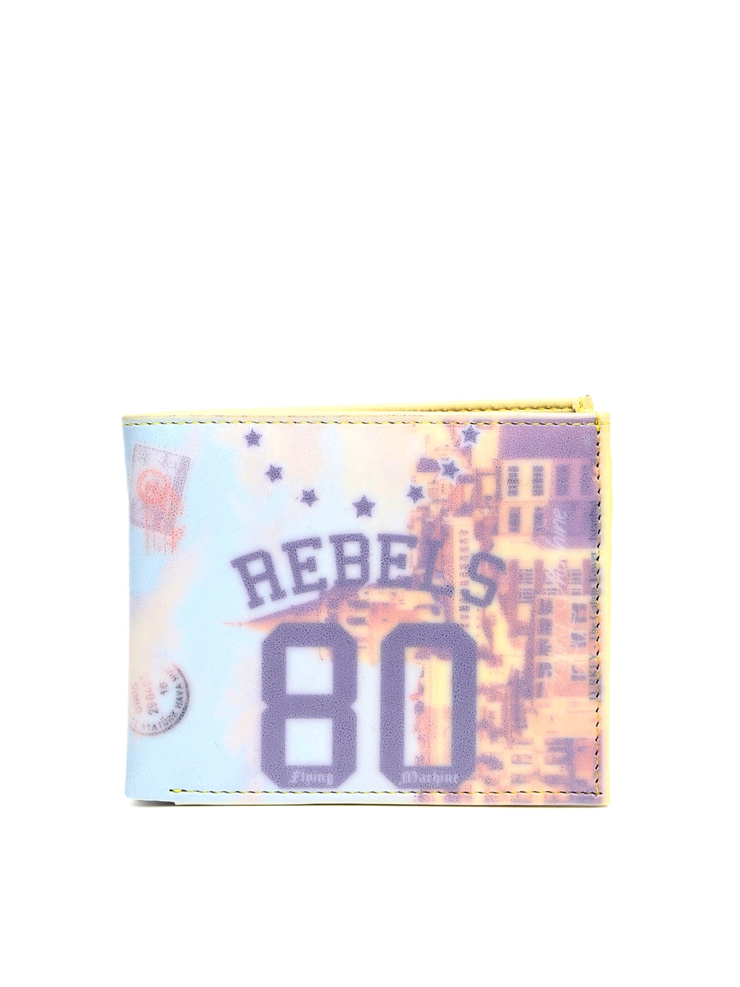 

Flying Machine Men Blue & Yellow Printed Leather Wallet