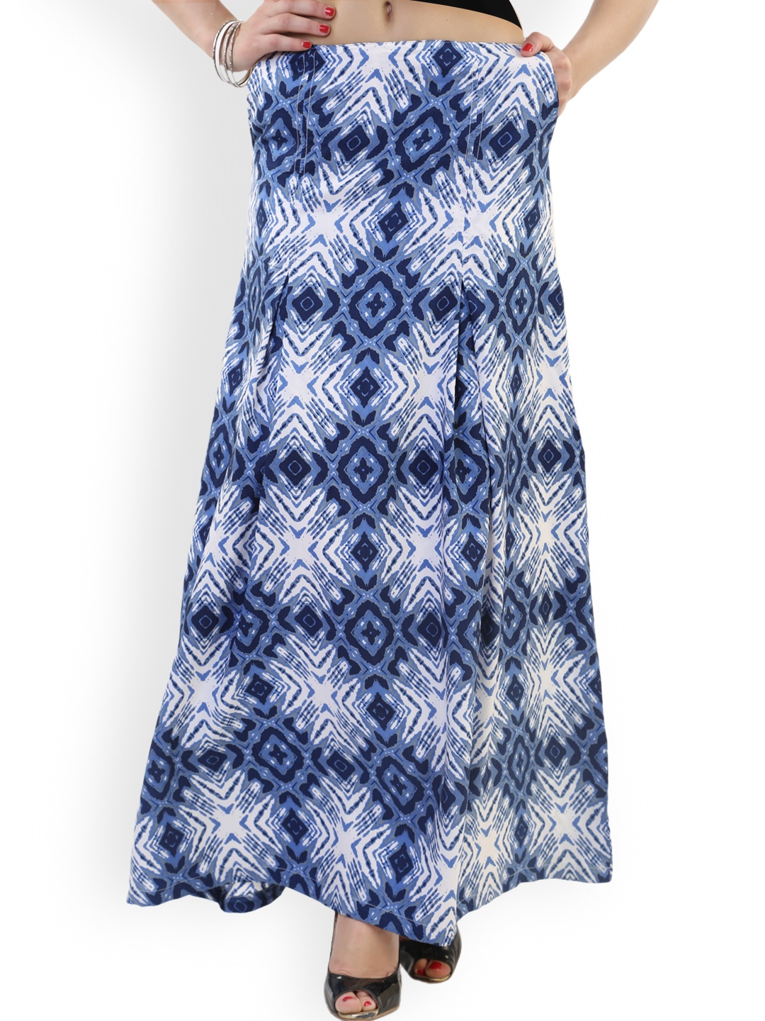 

Belle Fille Blue & White Printed Maxi Skirt