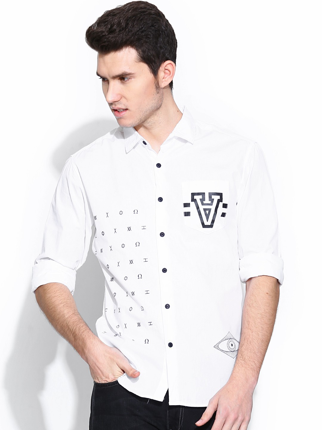 

Locomotive White Printed Slim Fit Casual Shirt