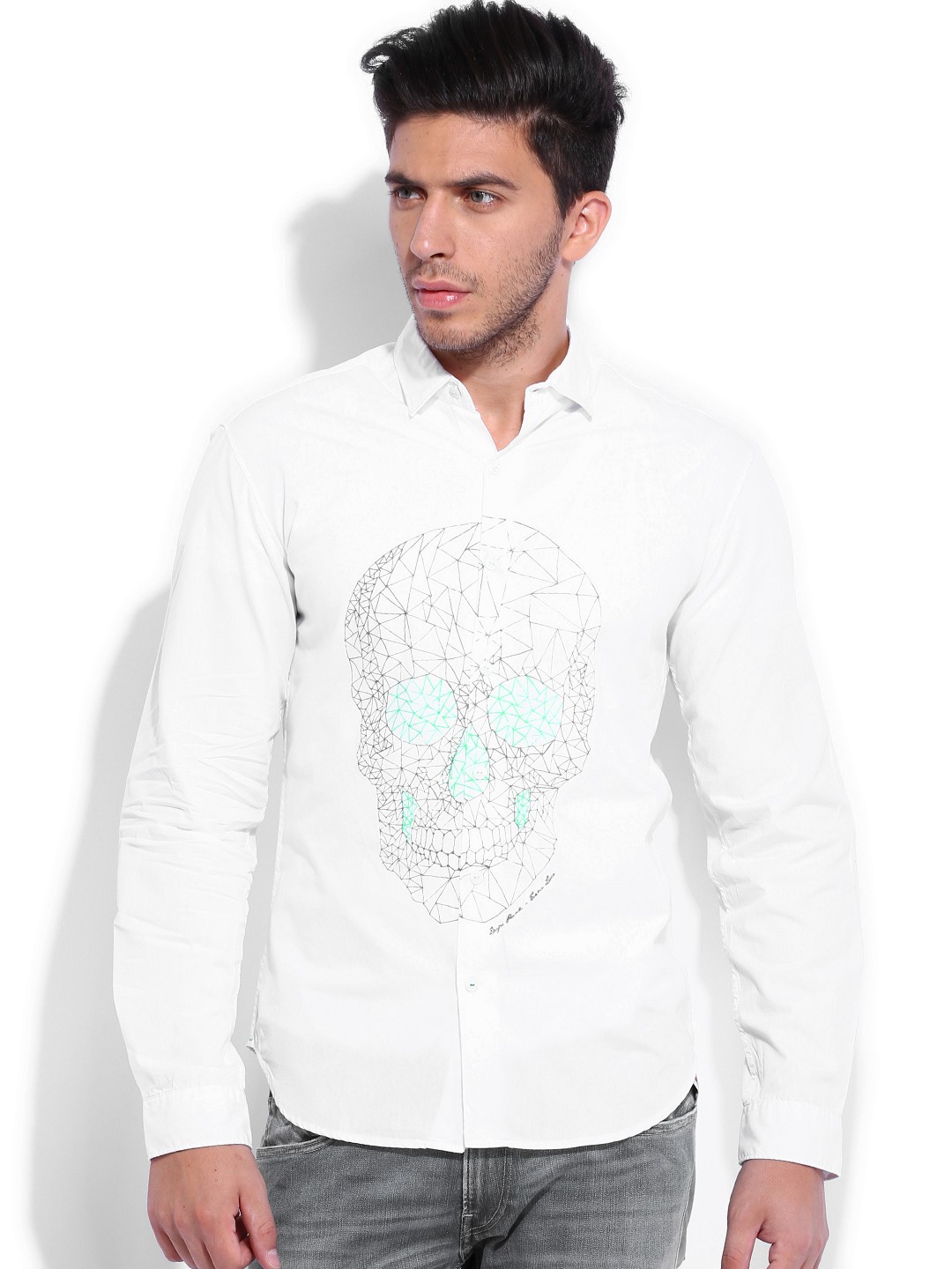 

Locomotive White Printed Slim Fit Casual Shirt