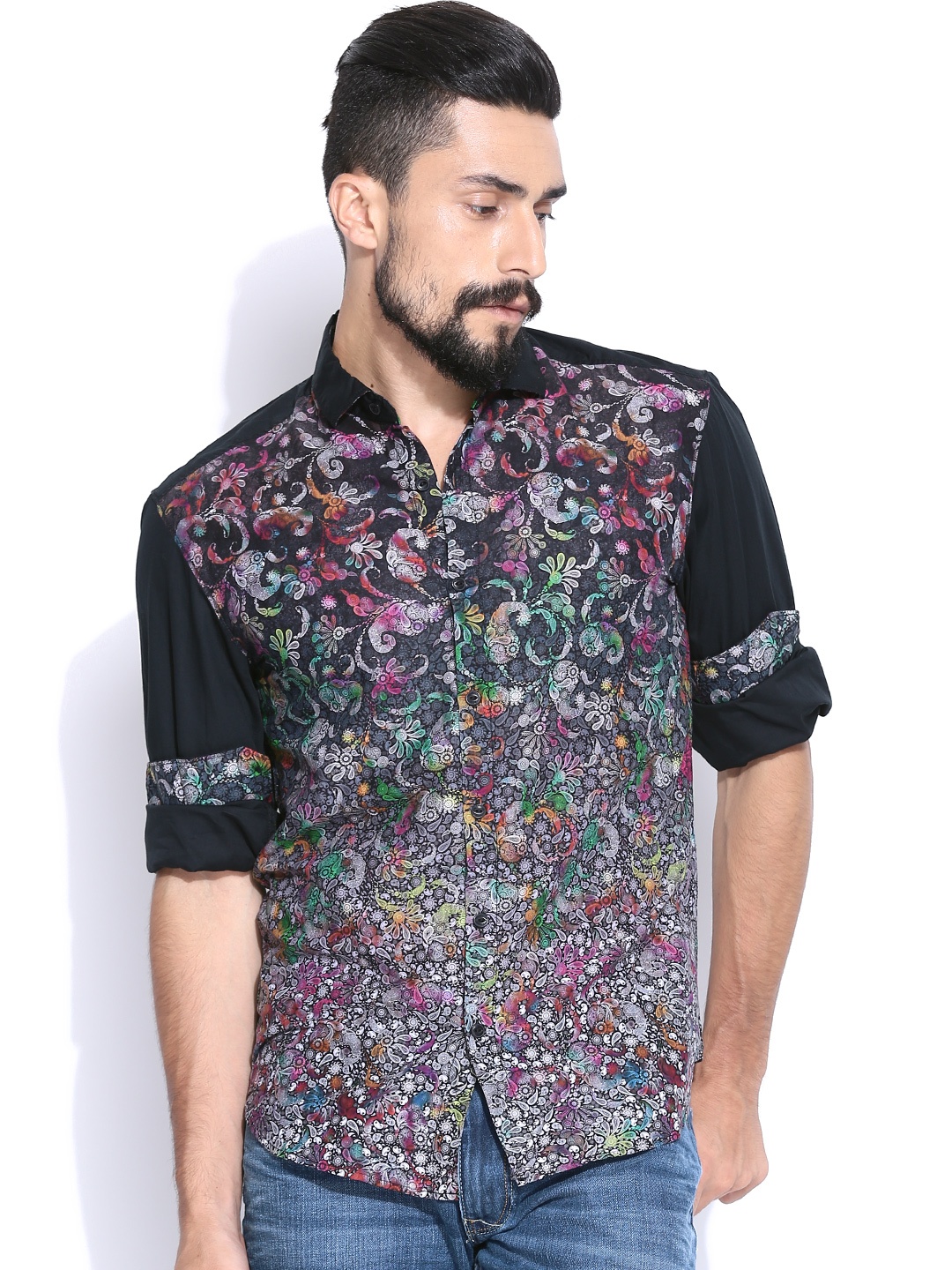 

Locomotive Black Printed Slim Fit Casual Shirt