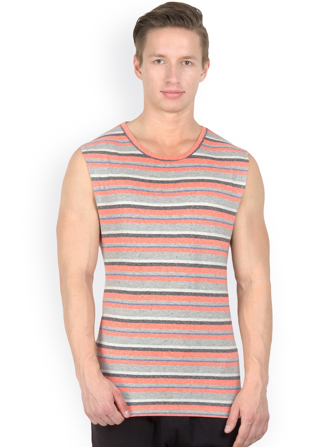 

Hypernation Men Red & Grey Striped T-shirt
