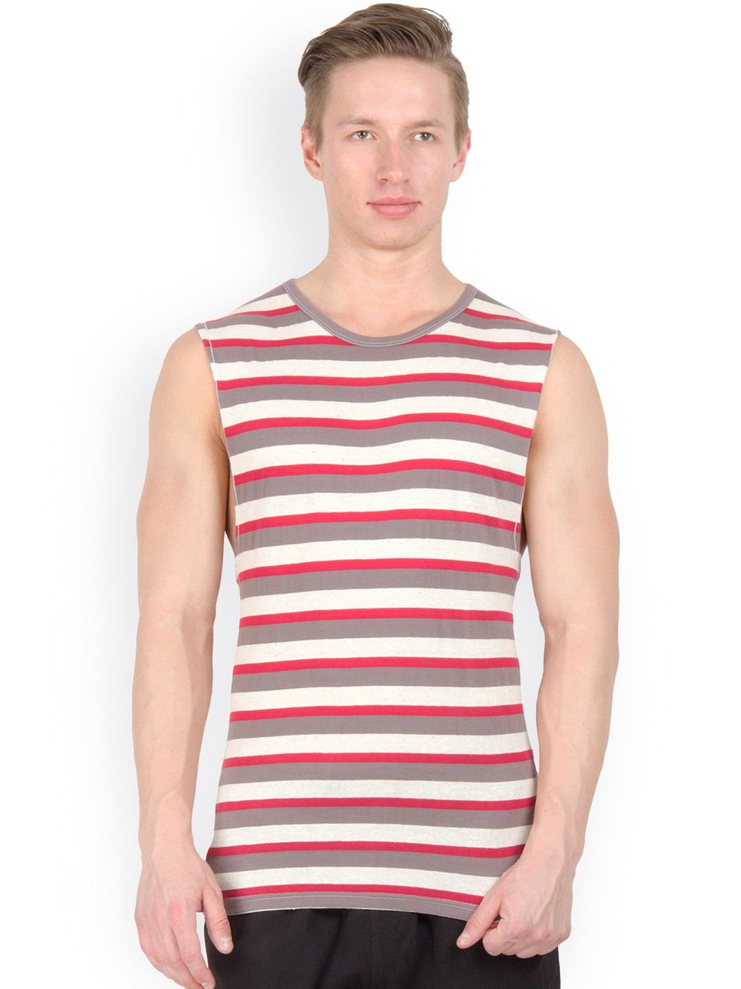 

Hypernation Men Red & Brown Striped T-shirt