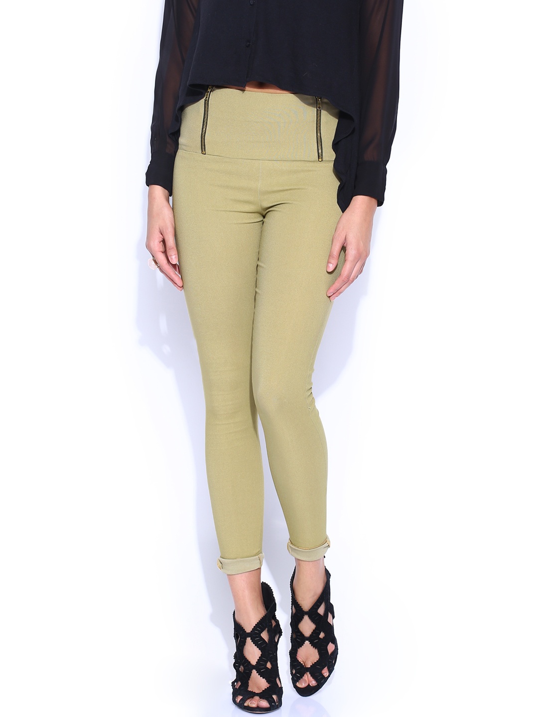 

Miss Chase Olive Green Retro High Waist Jeggings