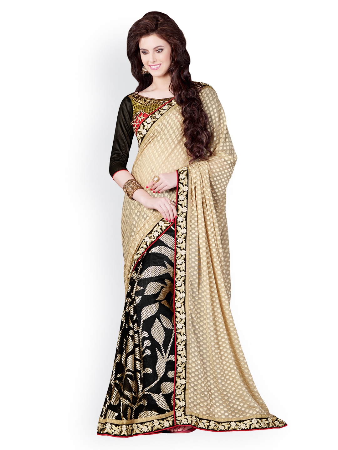 

Kalista Beige & Black Brasso Partywear Saree