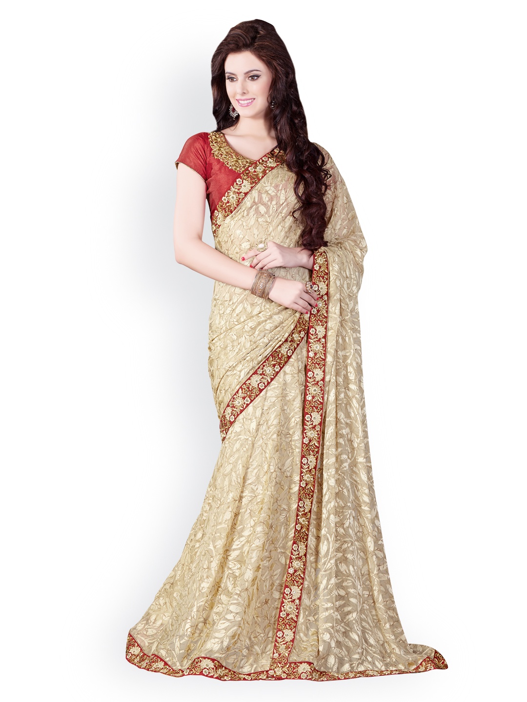 

Kalista Beige Brasso Partywear Saree