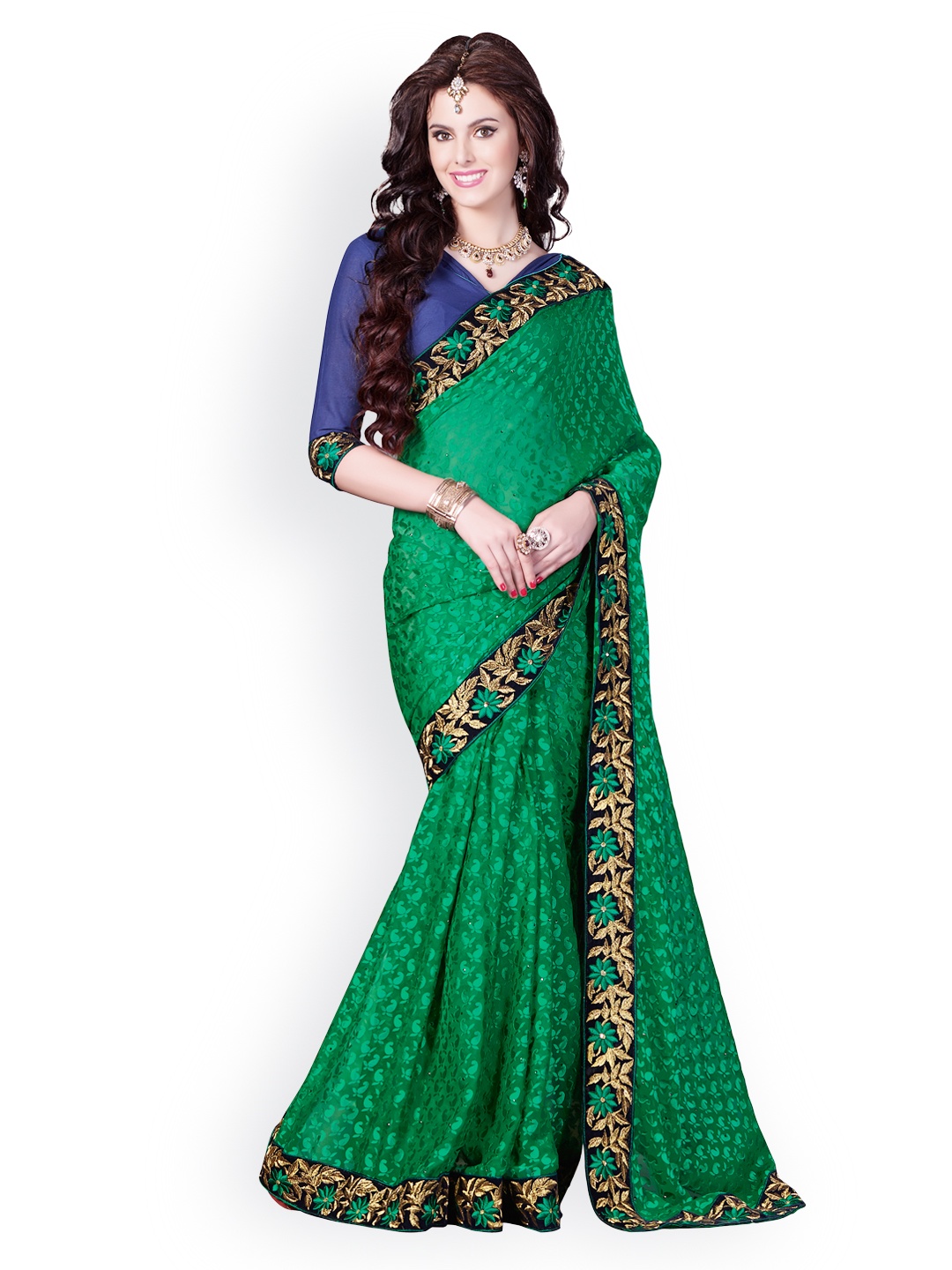 

Kalista Green Brasso Partywear Saree