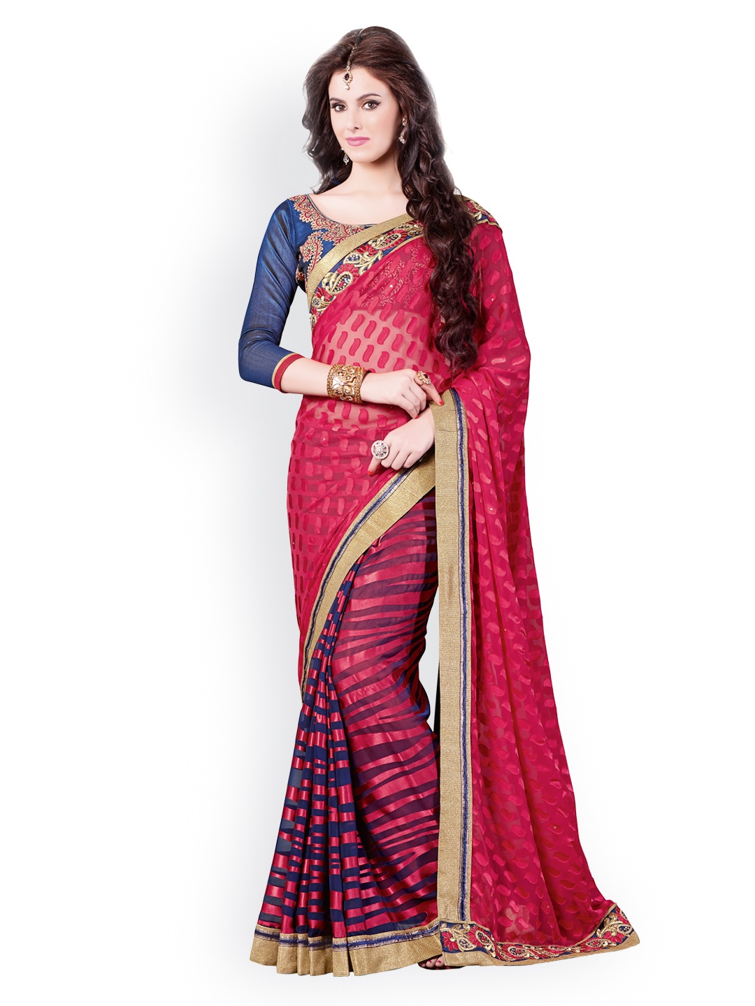 

Kalista Maroon & Blue Brasso Partywear Saree