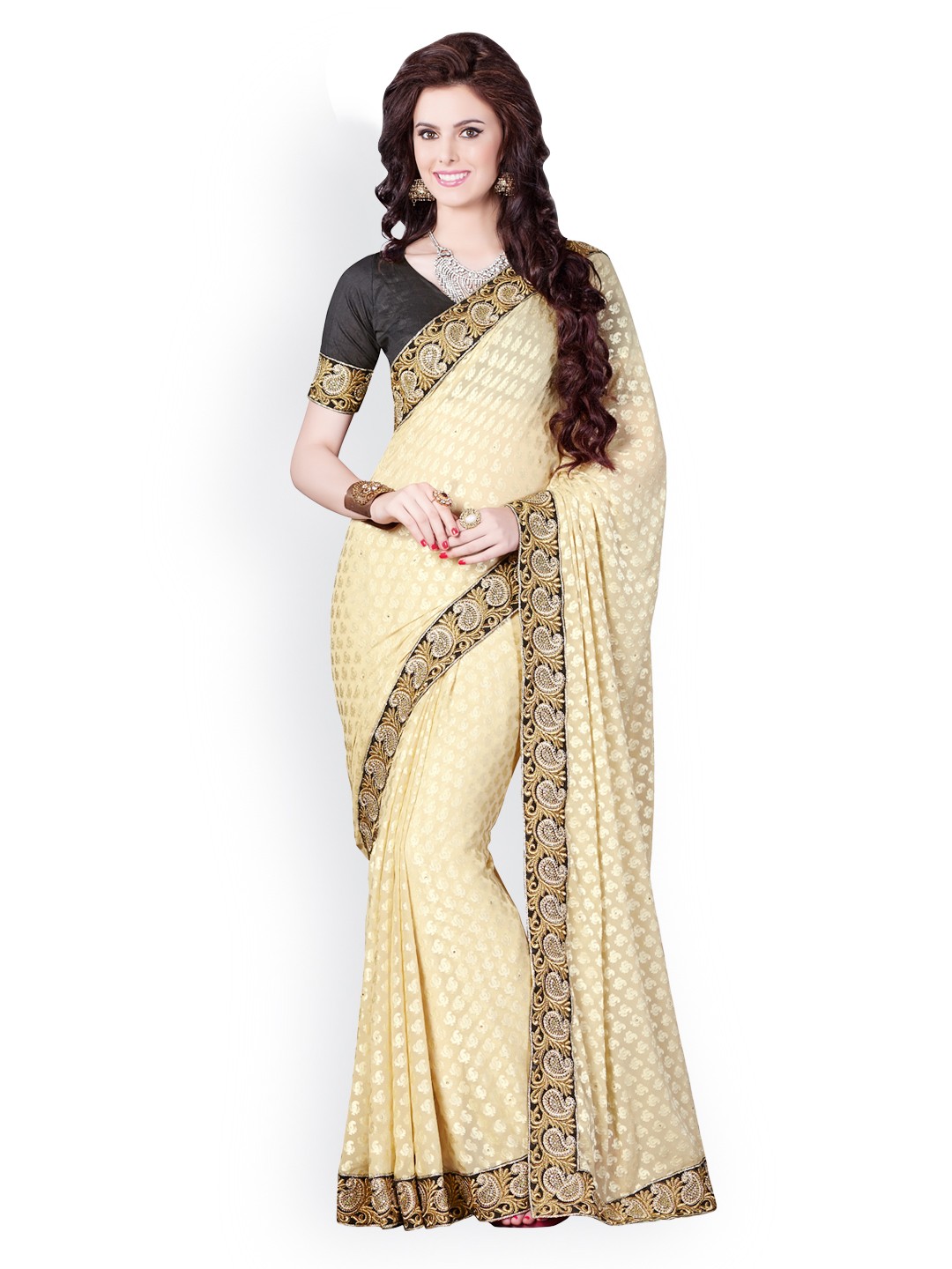 

Kalista Beige Brasso Partywear Saree