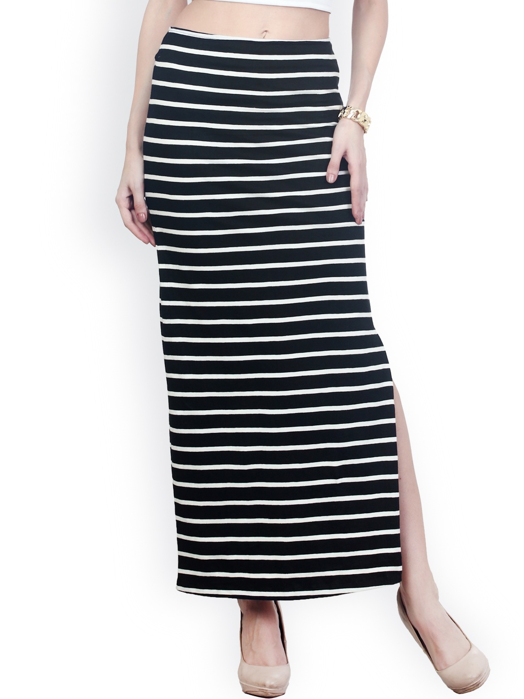 

FabAlley Black Striped Maxi Skirt