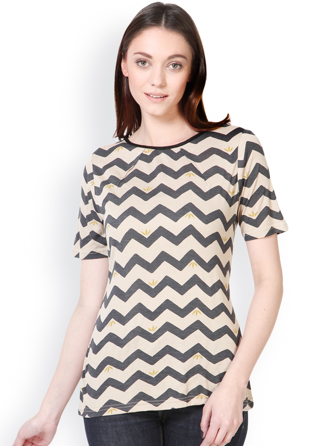 

Besiva Women Beige & Black Printed Top