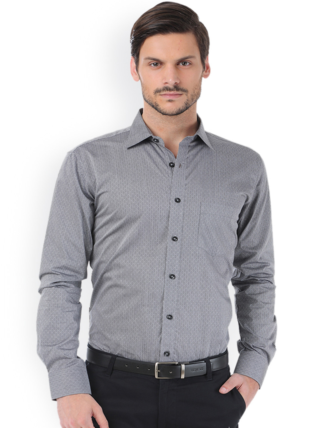 

Basics Men Grey Striped Trim Fit Semiformal Shirt