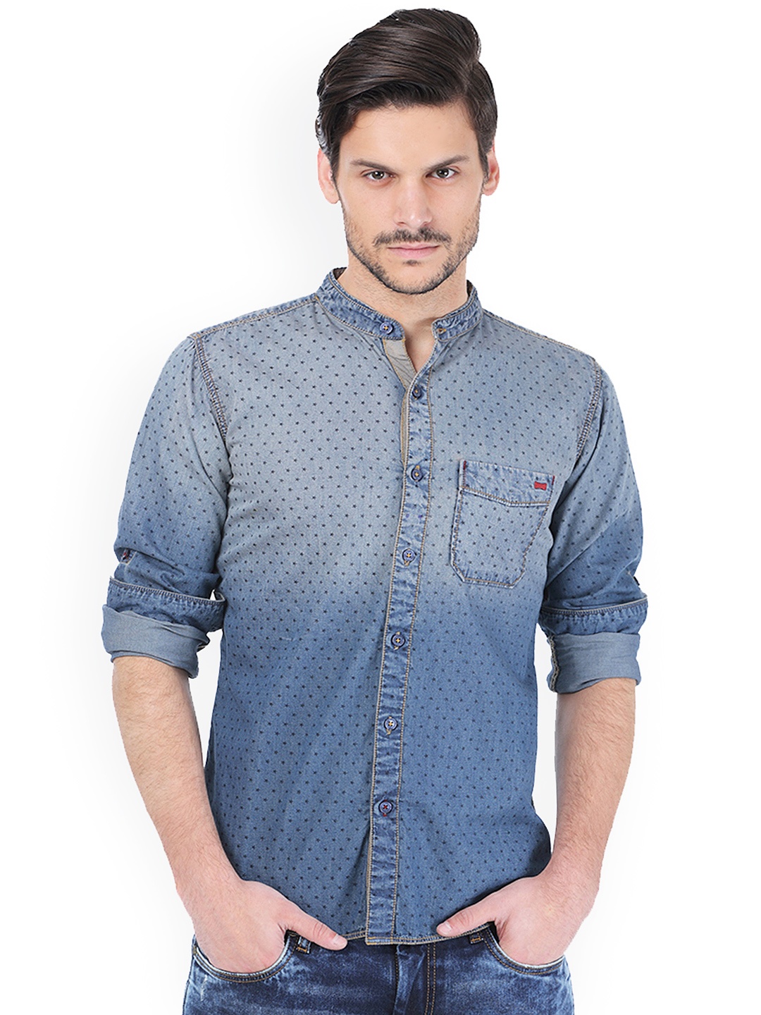 

Basics Men Blue Printed Slim Fit Casual Shirt