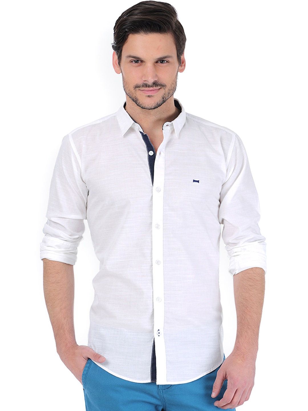 

Basics Men White Slim Fit Casual Shirt
