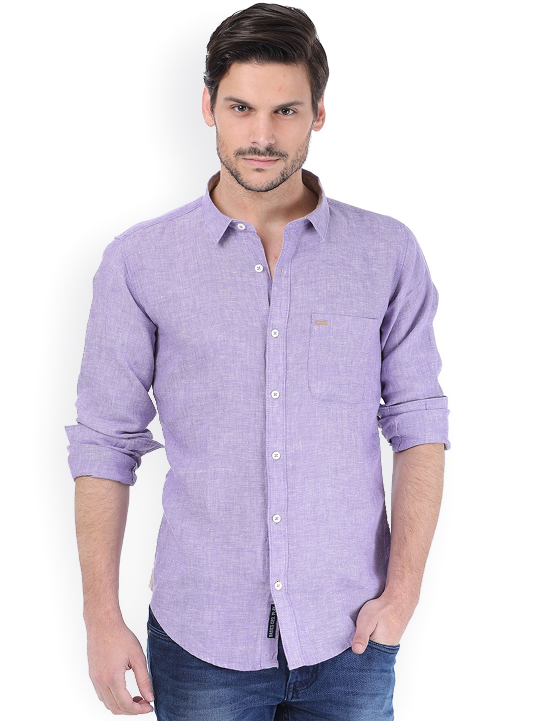 

Basics Men Purple Slim Fit Linen Casual Shirt