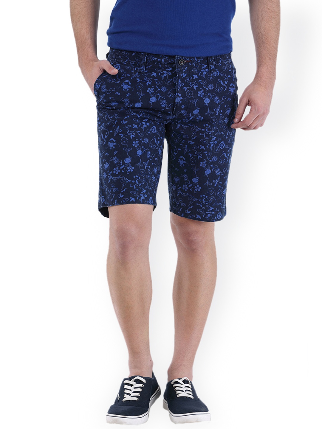

Basics Men Navy Printed Comfort Fit Shorts, Navy blue