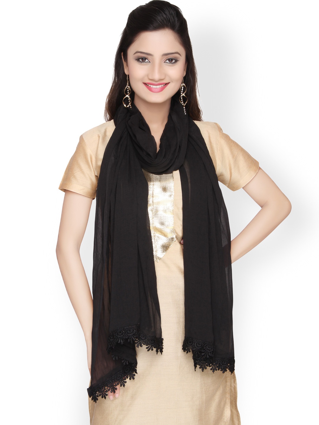 

Dupatta Bazaar Women Black Chiffon Dupatta