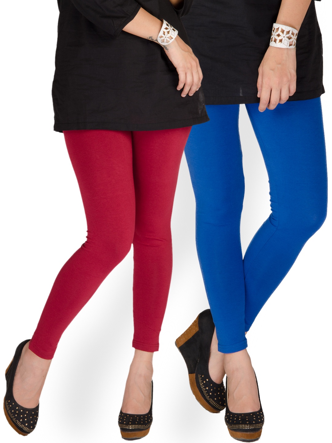 

De Moza Pack of 2 Ankle-Length Leggings, Maroon