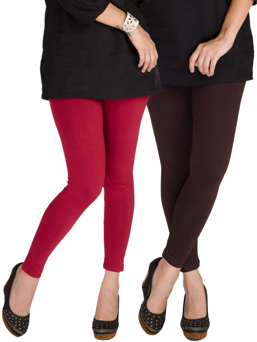 

De Moza Pack of 2 Ankle-Length Leggings, Maroon