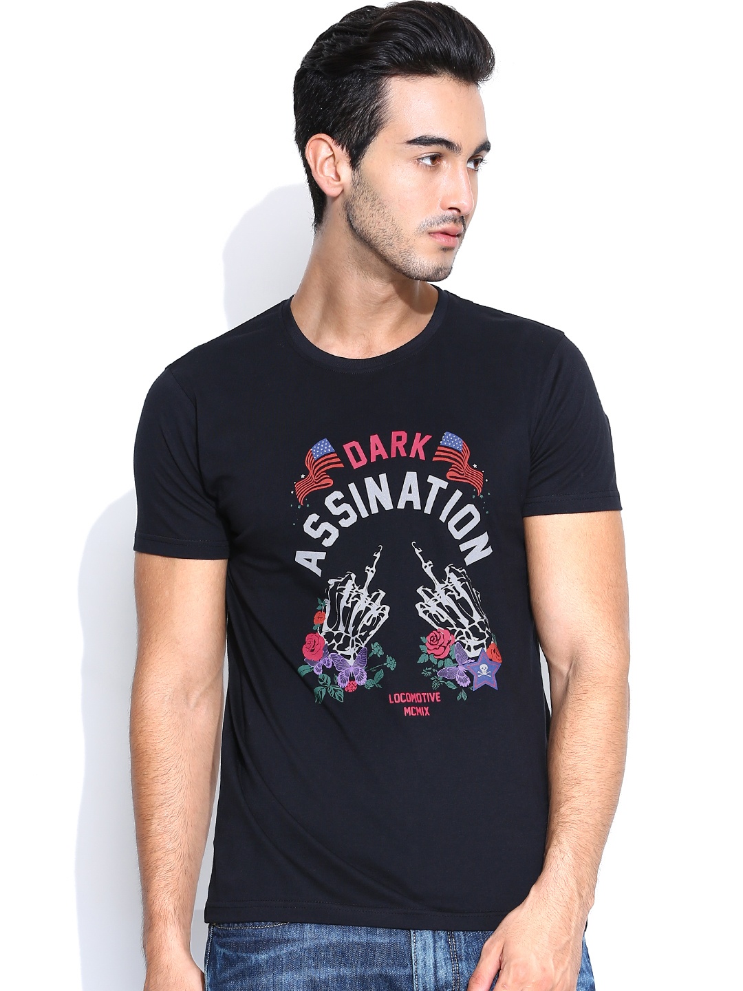 

Locomotive Black Printed Pure Cotton T-shirt