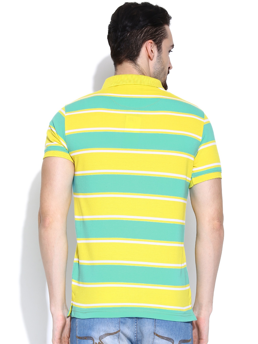 Green And Yellow Striped Polo Shirt