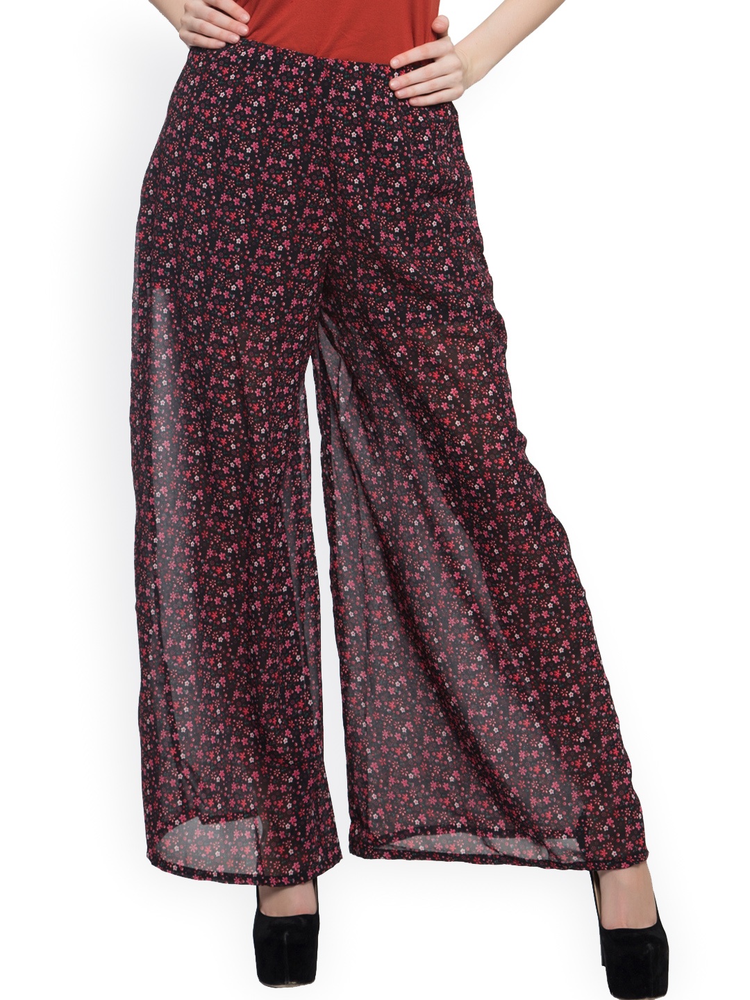 

Clovia Black Printed Palazzo Trousers