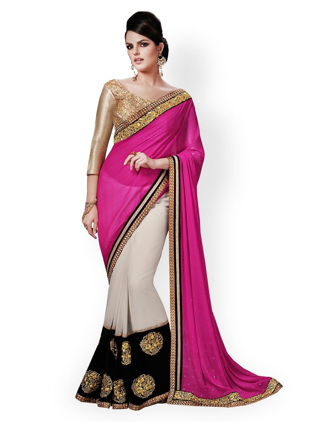 

Kalista Pink & White Embroidered Faux Chiffon Partywear Saree