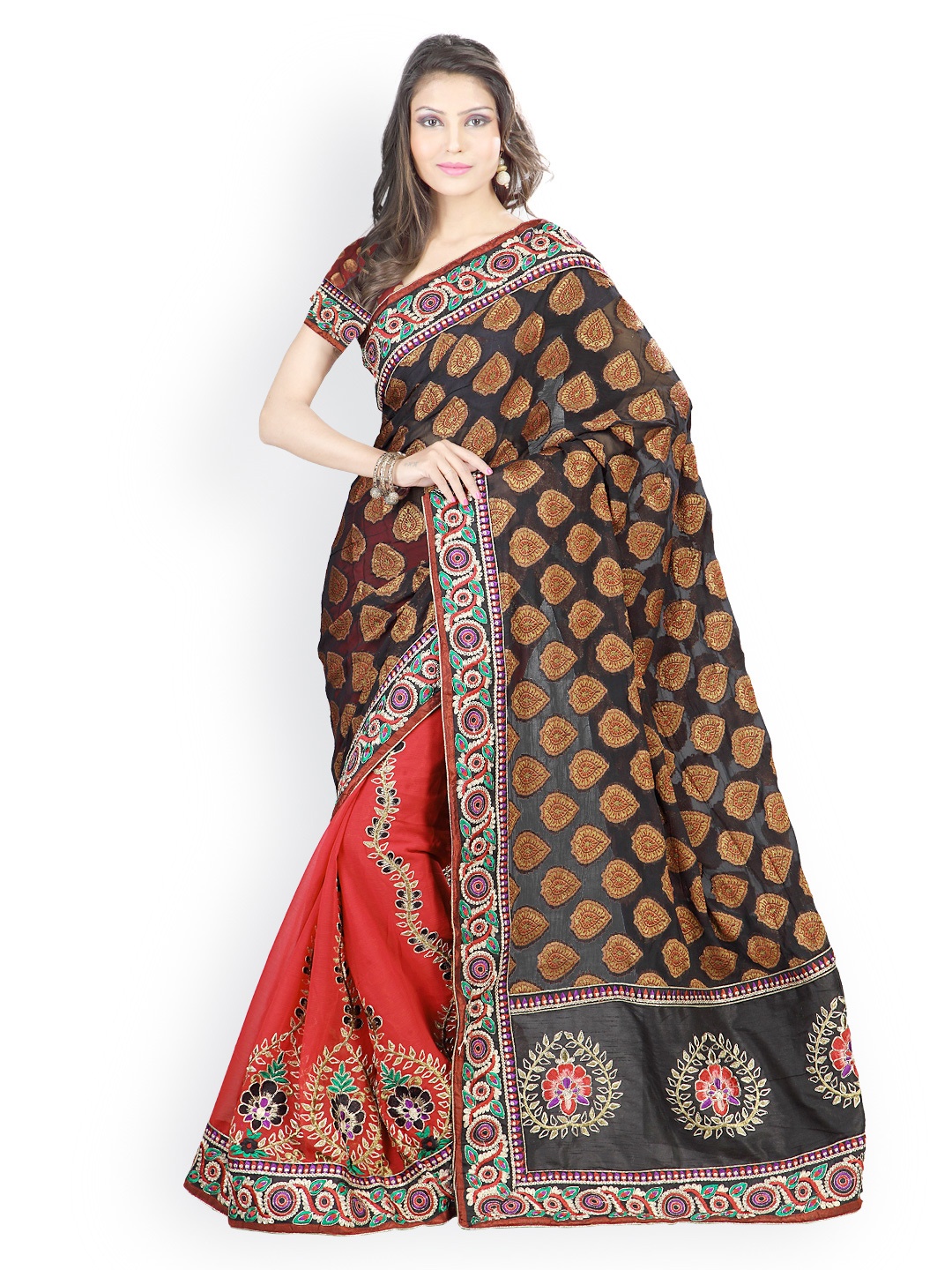 

Kalista Black & Red Embroidered Chiffon Partywear Saree
