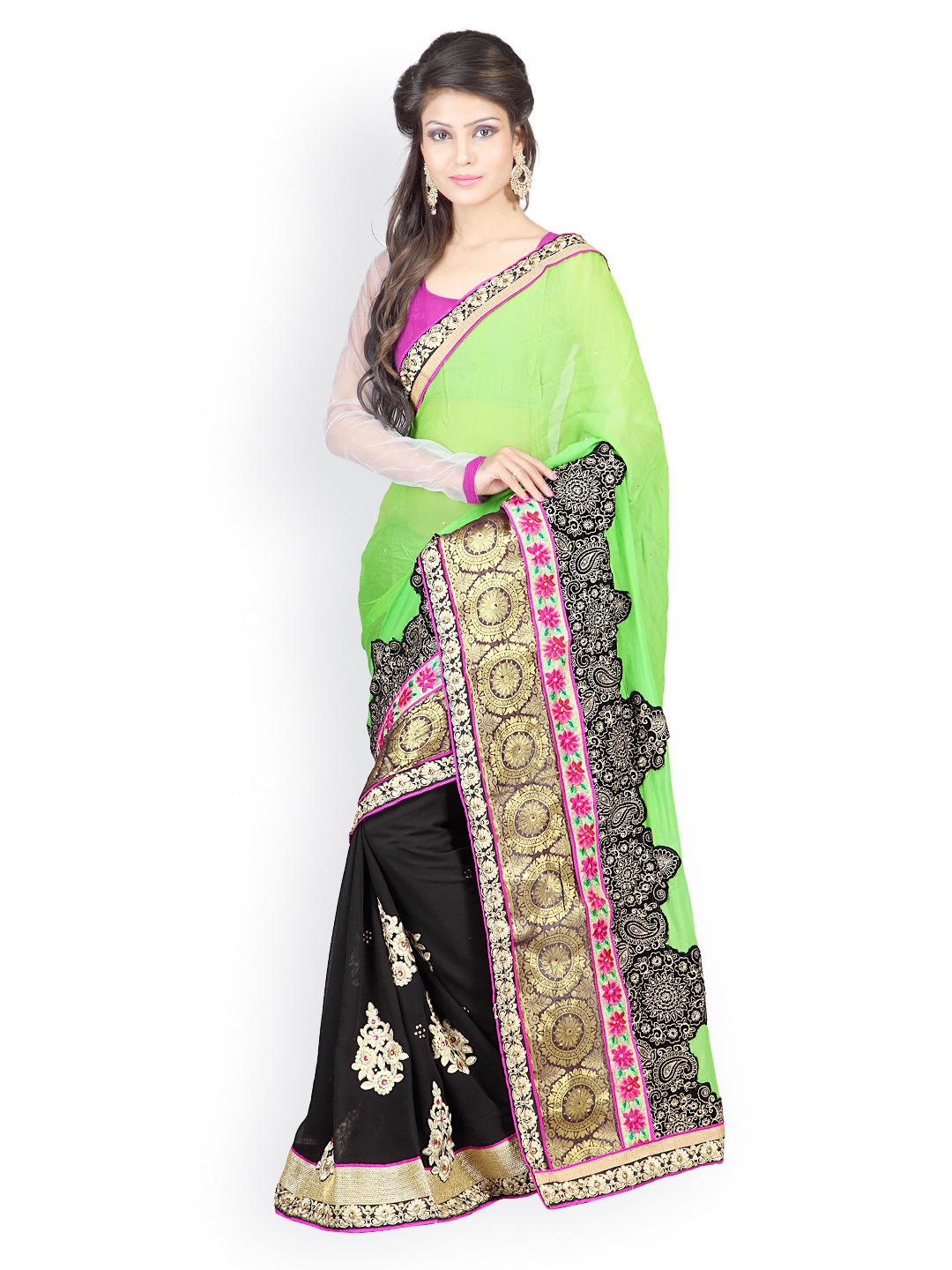 

Kalista Green & Black Embroidered Partywear Saree
