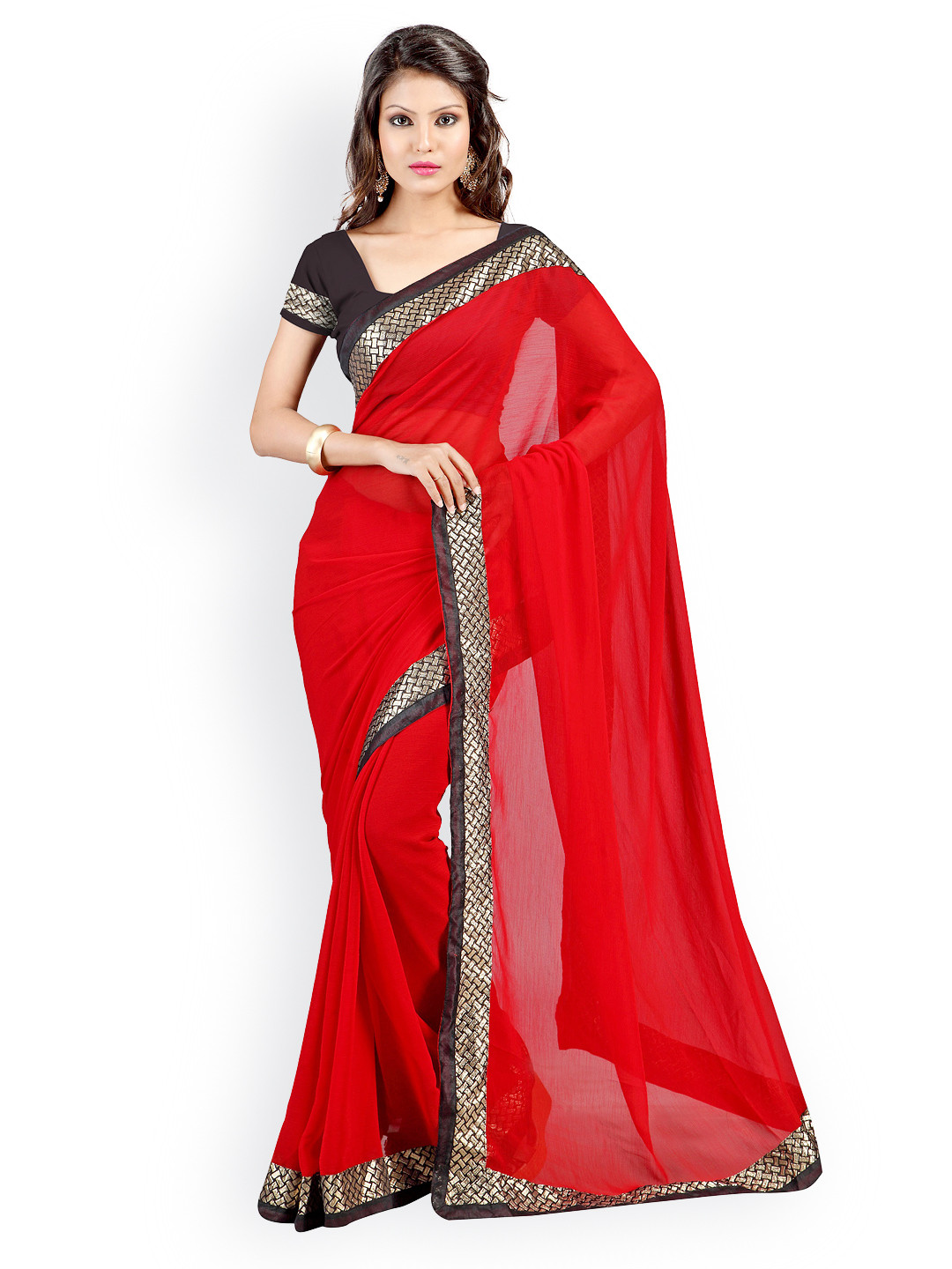 

Kalista Red Chiffon Fashion Saree