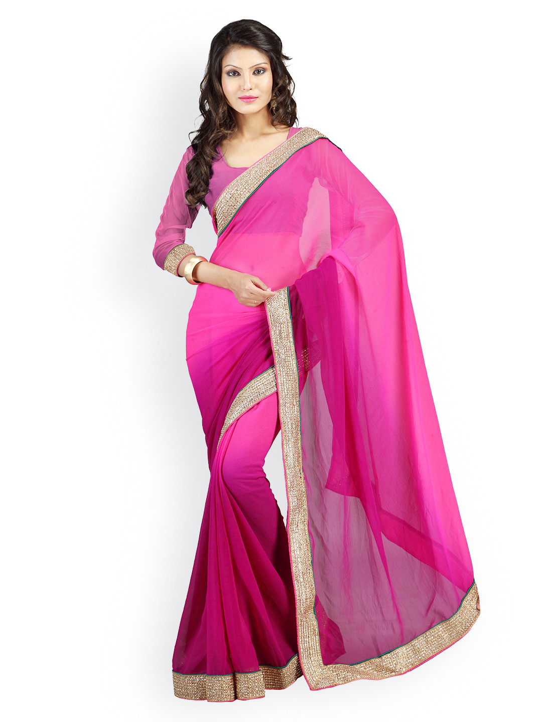 

Kalista Pink Chiffon Embellished Saree