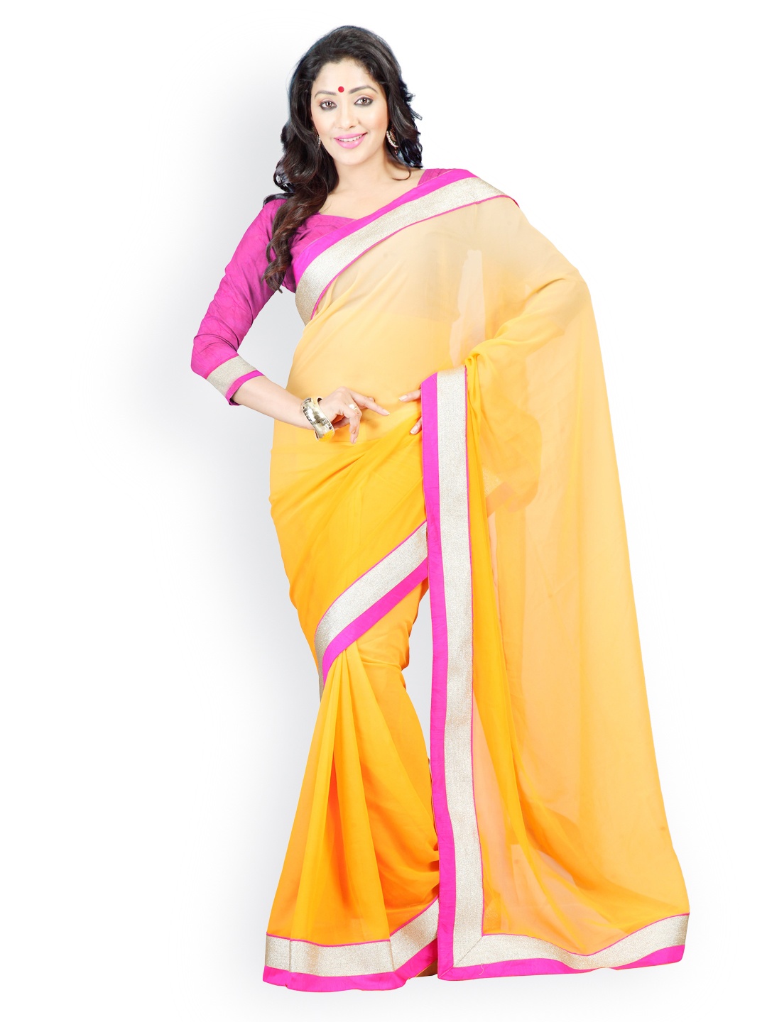 

Kalista Orange Chiffon Fashion Saree