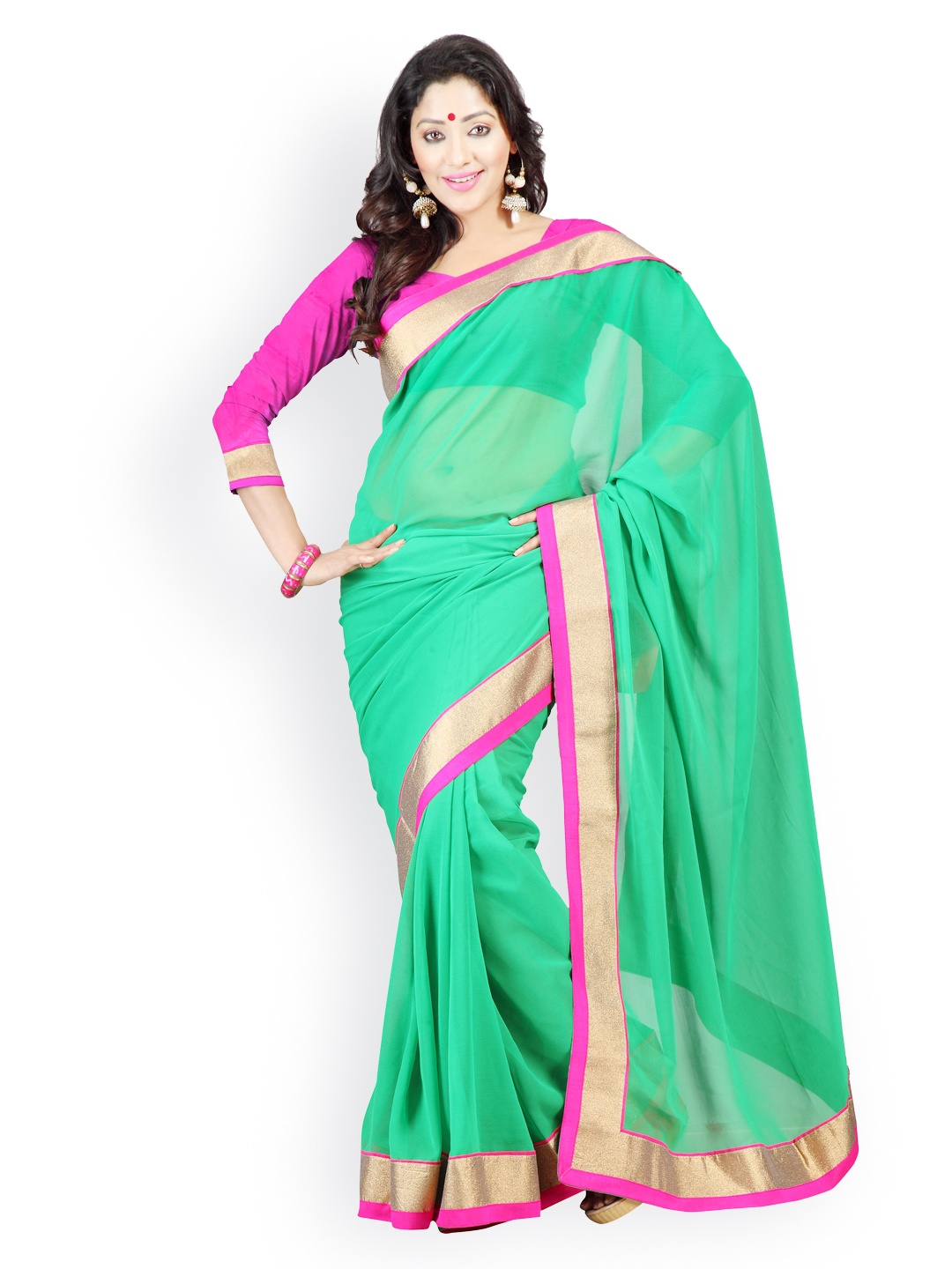 

Kalista Green Chiffon Fashion Saree