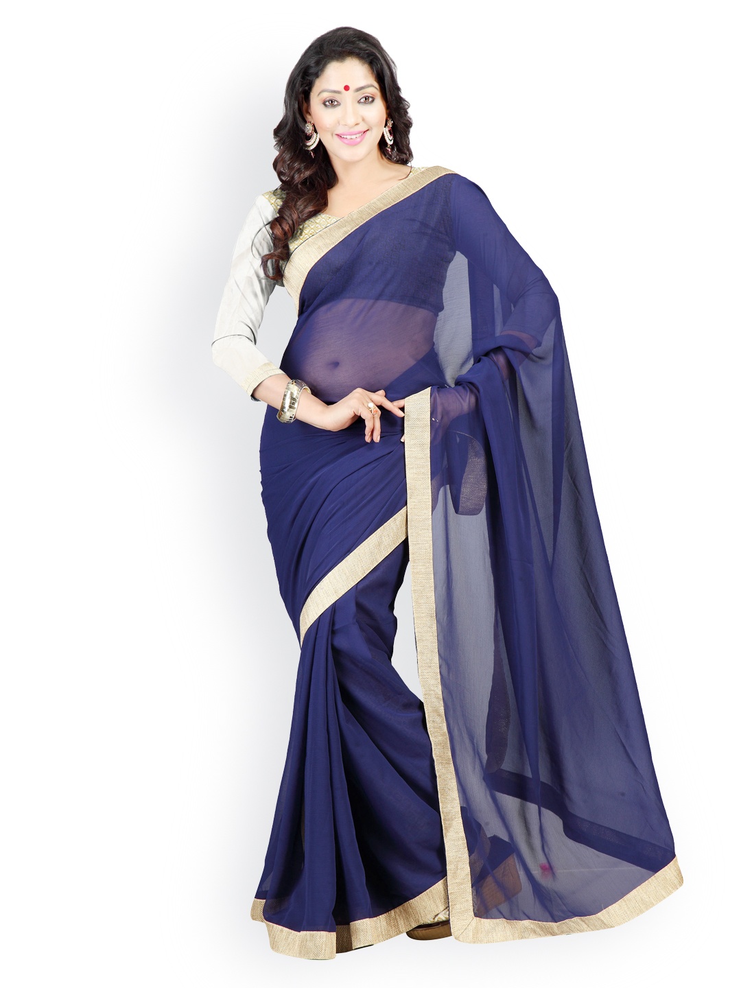 

Kalista Navy Chiffon Embellished Saree, Navy blue