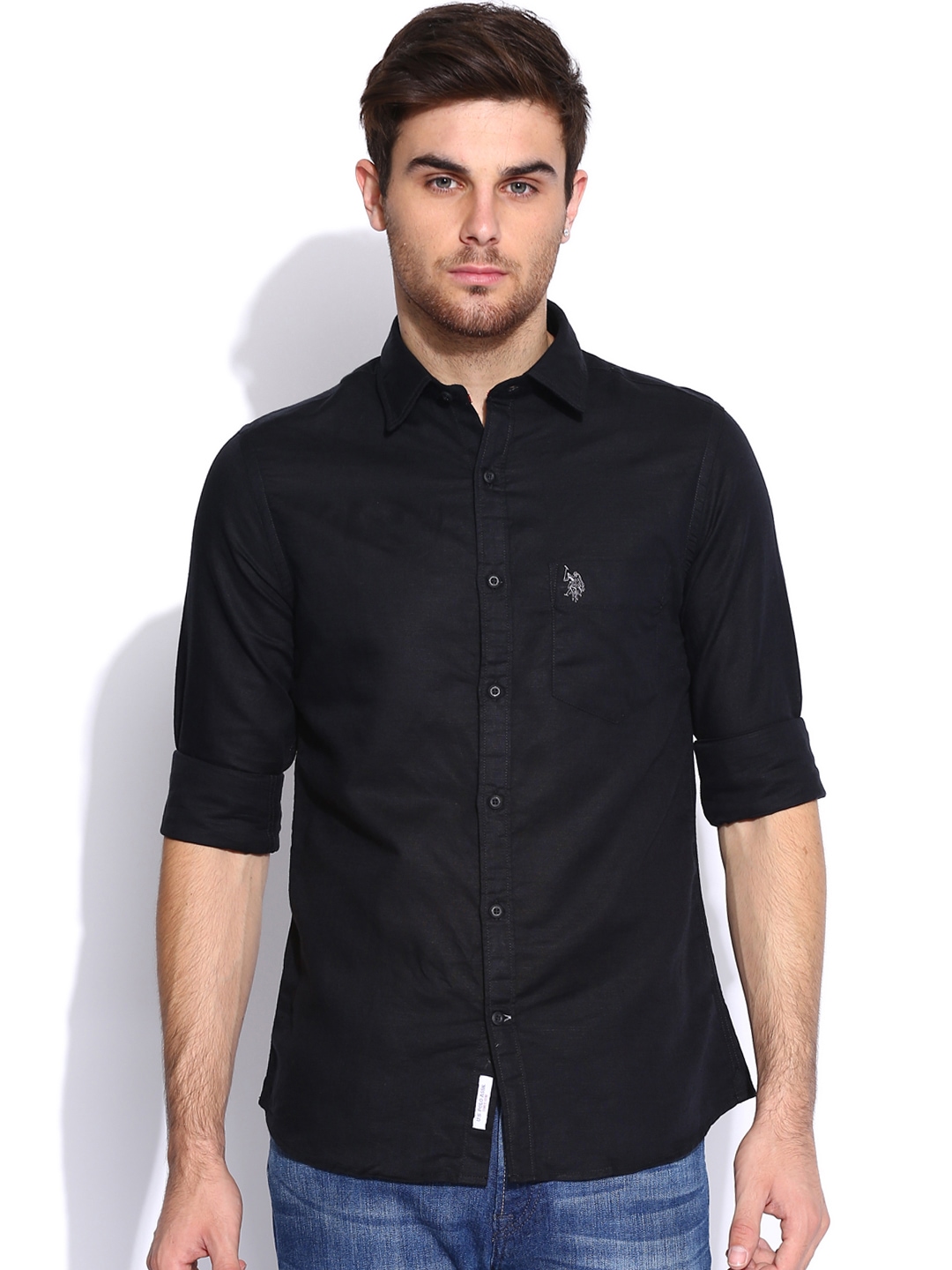 Myntra U.S. Polo Assn. Black Tailored Fit Linen Casual Shirt 820433 ...