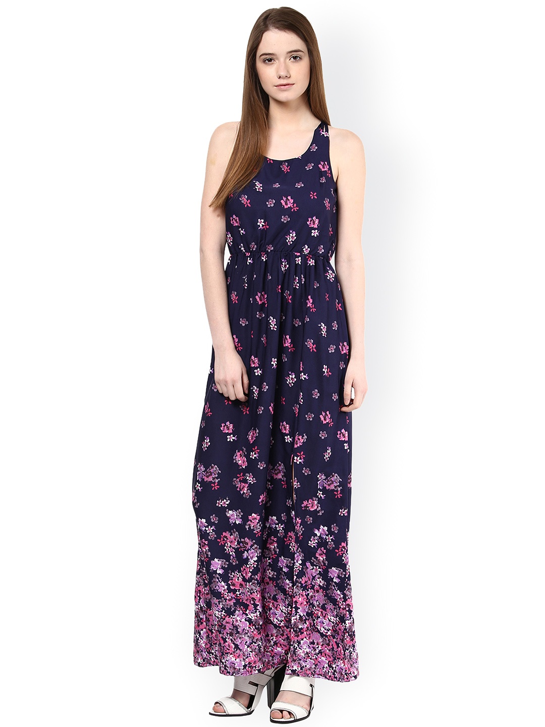 

Harpa Navy & Pink Printed Maxi Dress, Navy blue