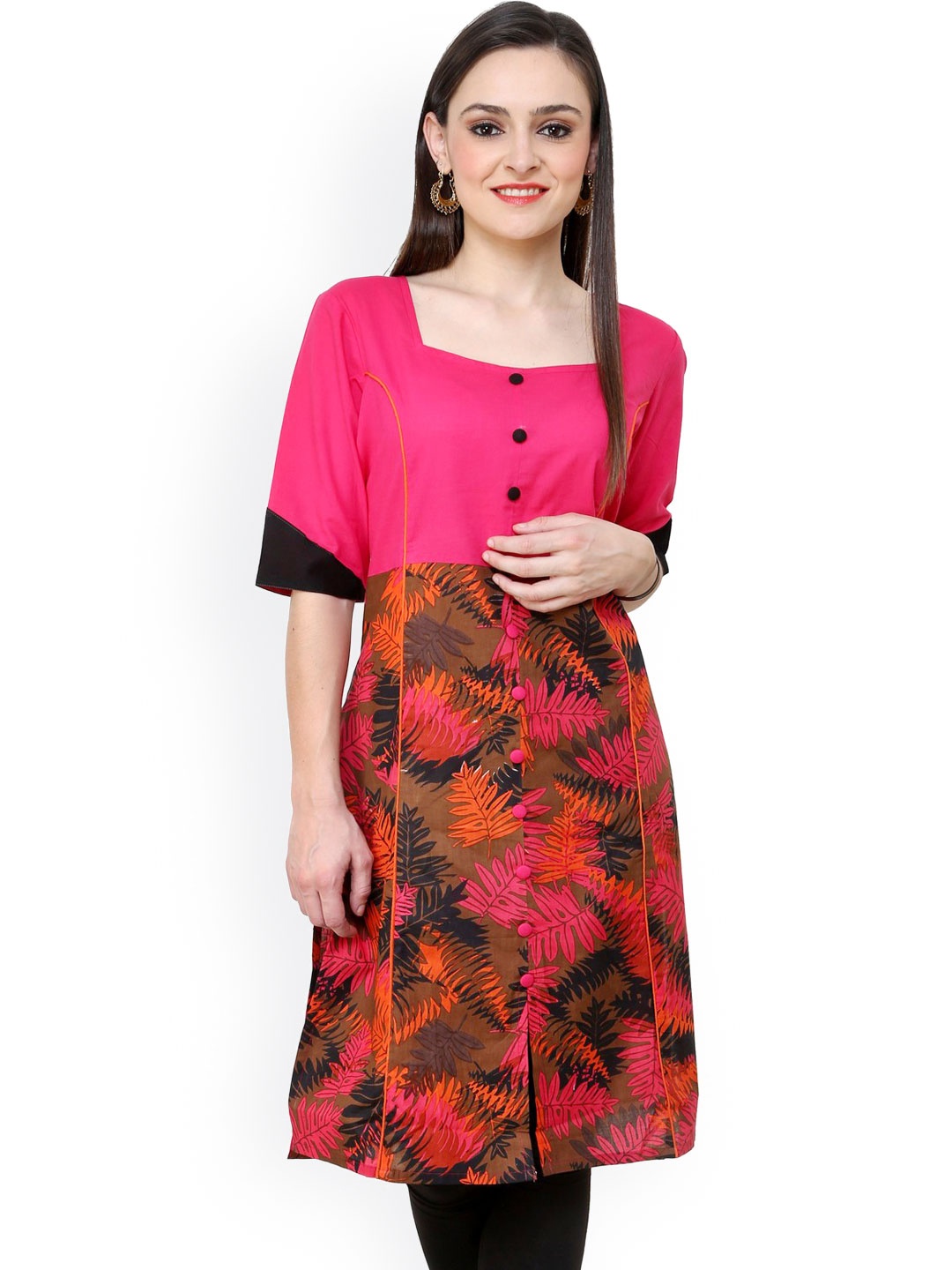 

Pannkh Pink Printed A-Line Kurta