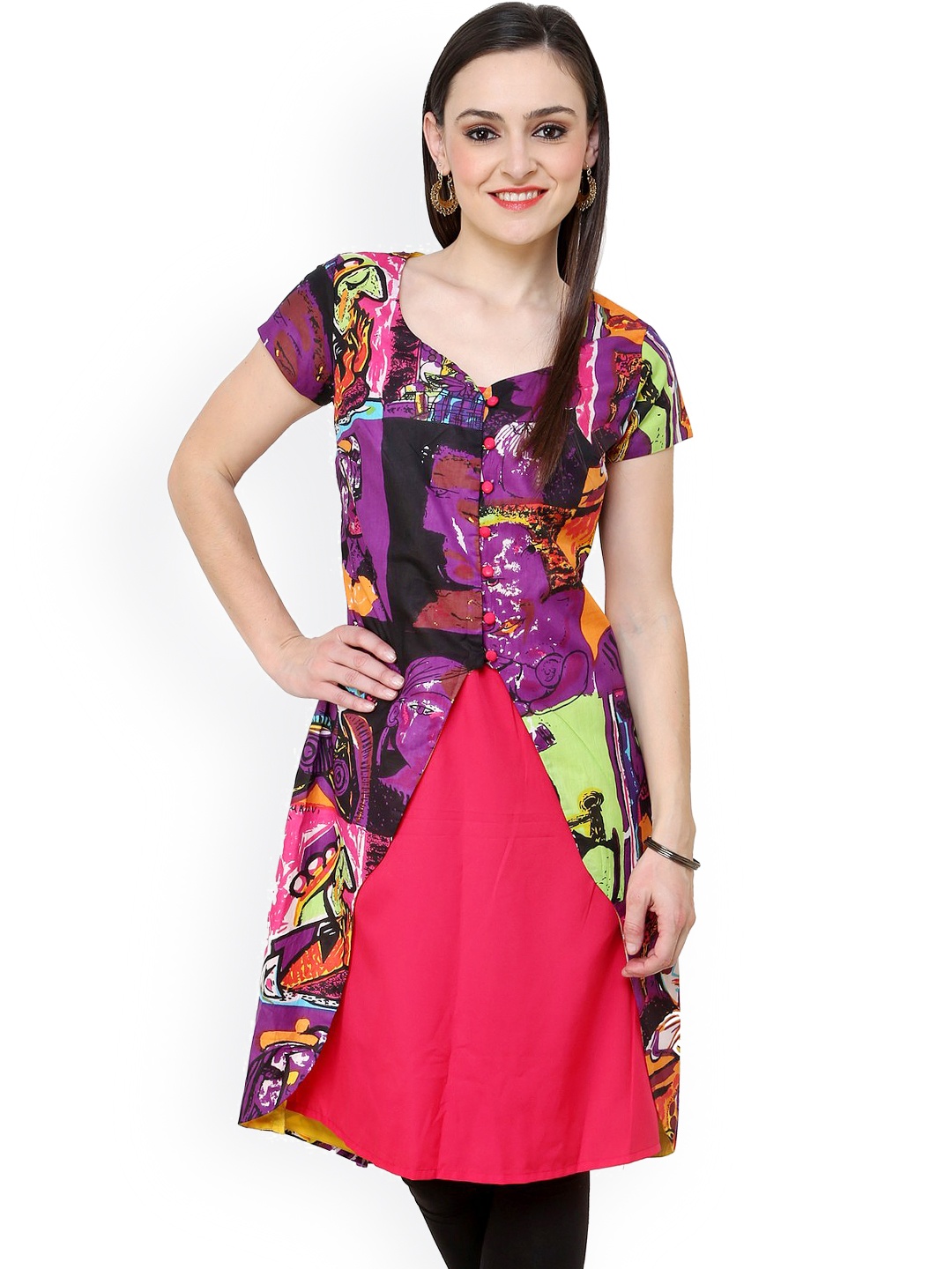 

Pannkh Black & Purple Digital Print Kurta, Pink