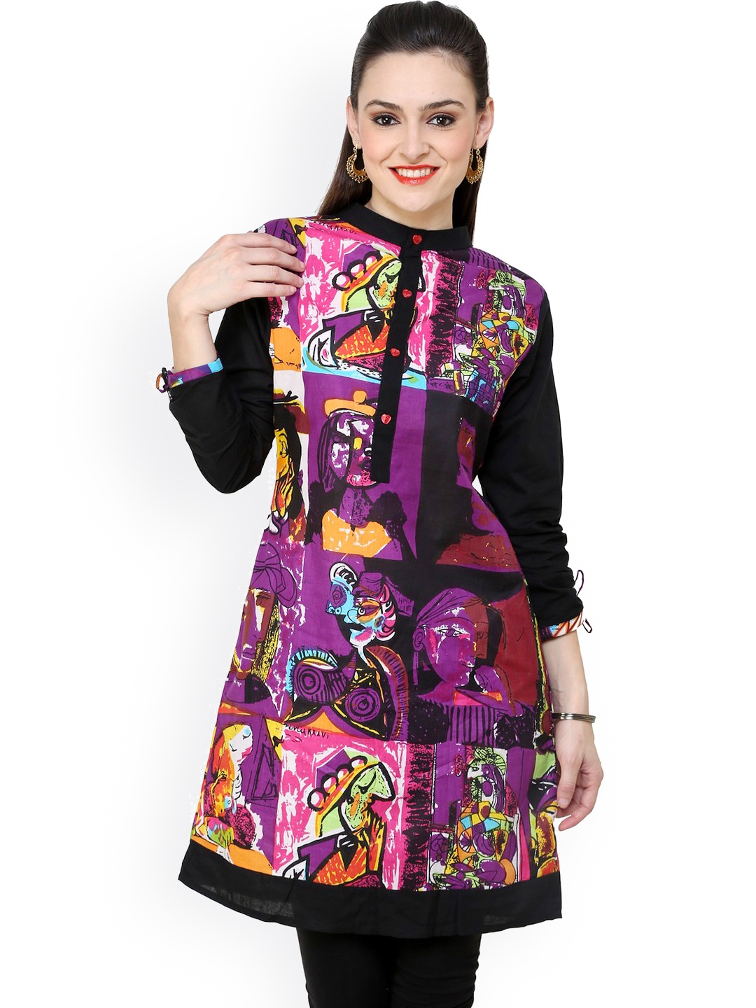 

Pannkh Black & Purple Digital Print Reversible Kurta